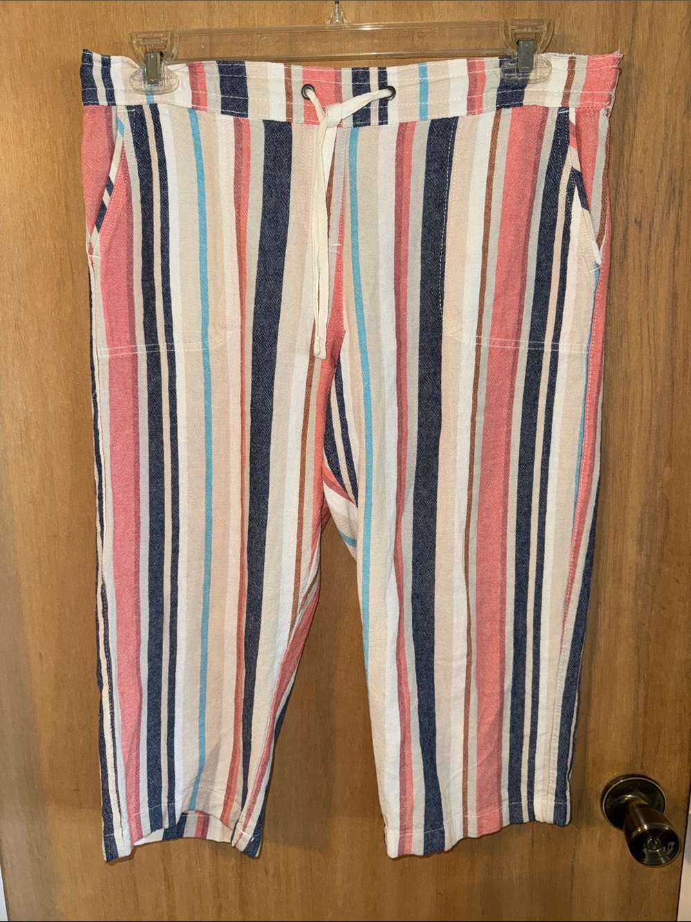 dash Lightweight Linen-Blend Wide-Leg Capri Pants Pockets Medium